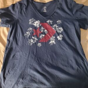 Converse Navy Blue T-Shirt with Red and White Floral Design